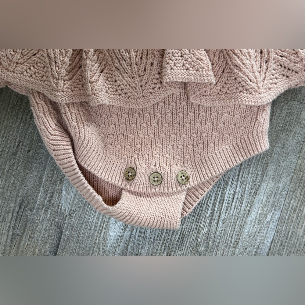 Jessica Simpson Baby Girl’s Blush Pink Knitted Romper, 3-6M - Picture 4 of 8